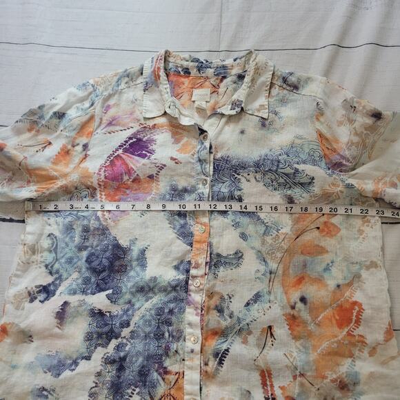 Chico’s Size 3 XL Watercolor Floral Print Button Up Linen Blend Art to Wear - Picture 5 of 9